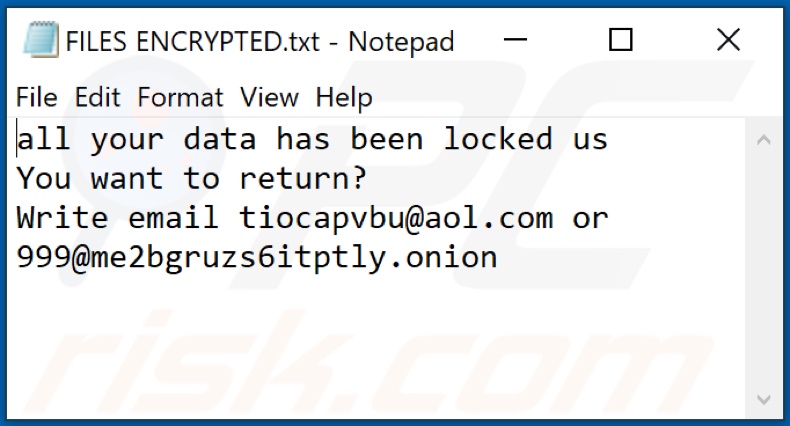 Archivo de texto del ransomware OFF (FILES ENCRYPTED.txt)