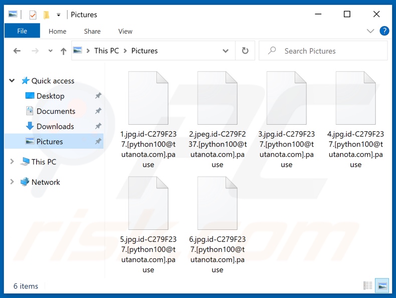 Archivos encriptados por el ransomware Pause (extensión .pause)