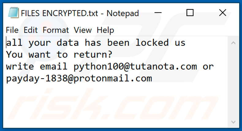 Archivo de texto del ransomware Pause (FILES ENCRYPTED.txt)