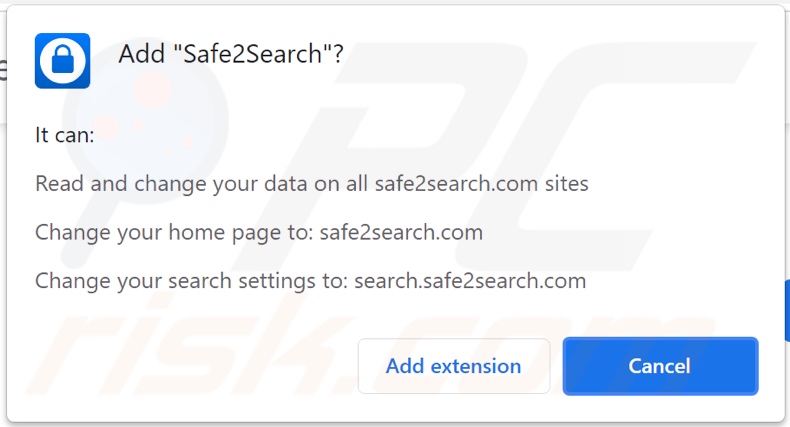 El secuestrador de navegador Safe2Search solicita permisos