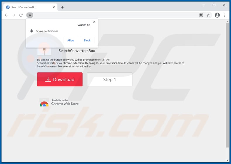 Sitio web utilizado para promover el secuestrador de navegador SearchConvertersBox