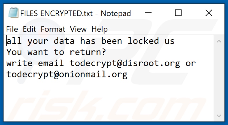 Archivo de texto del ransomware TOR (FILES ENCRYPTED.txt)