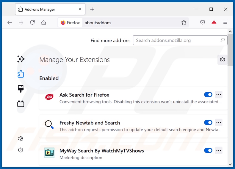 Eliminando las extensiones relacionadas a video-searchz.com de Mozilla Firefox