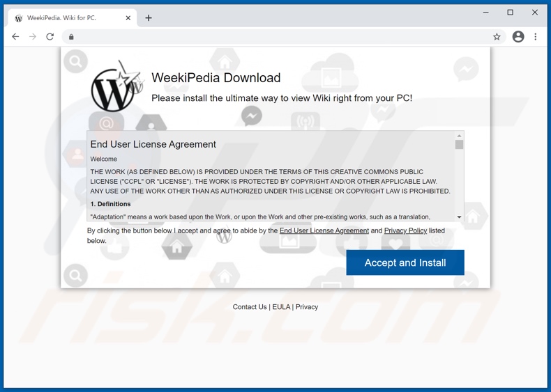 Sitio web de promoción del adware WeekiPedia