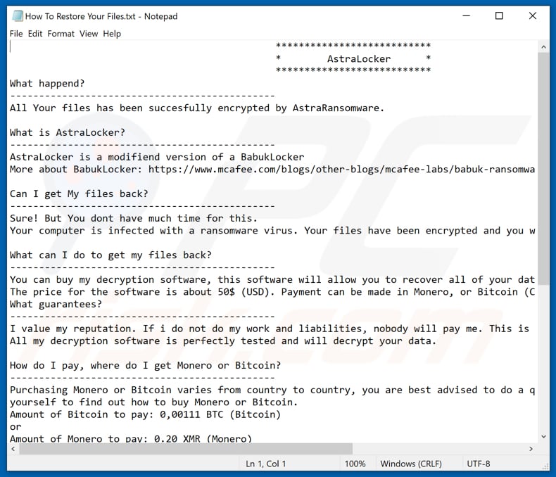 Variante de la nota del ransomware AstraLocker 2