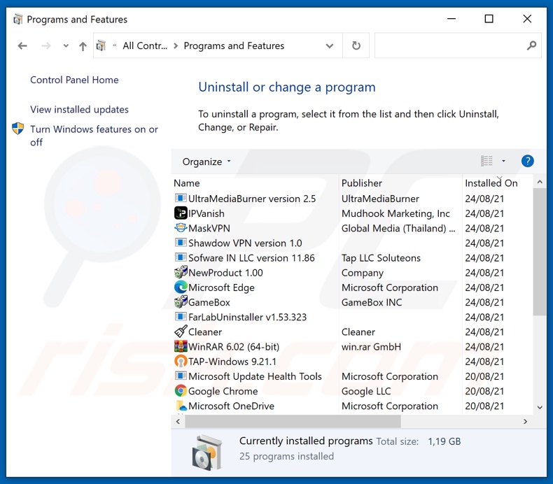 Desinstalar el adware Company Finder a través del Panel de Control