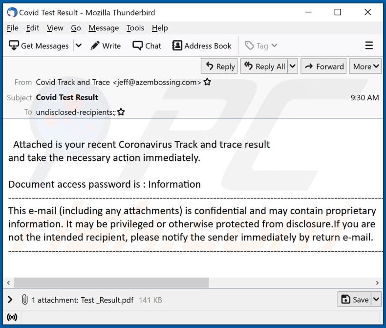 Campaña de spam para la propagación del malware en el email virus 