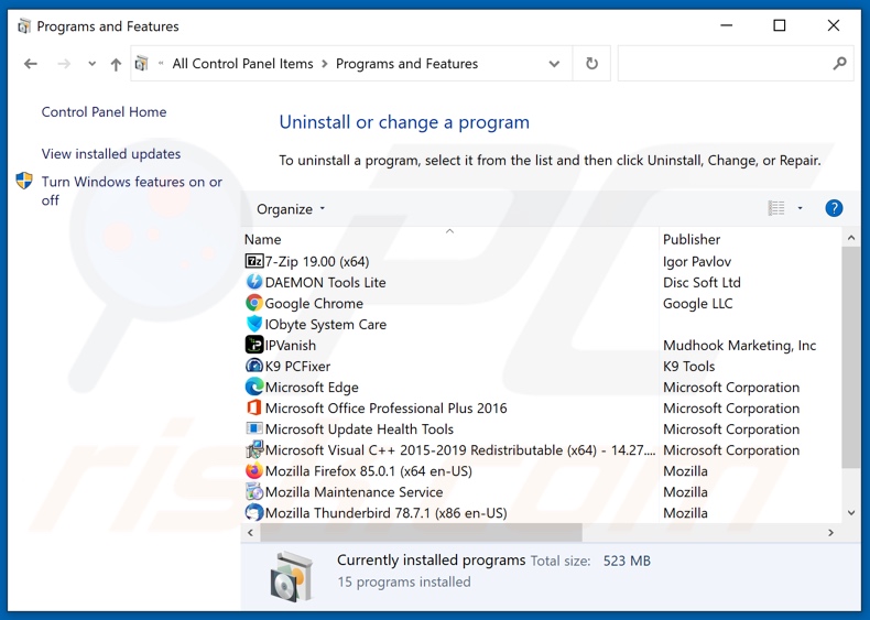 Desinstalar el adware Flow a través del Panel de Control