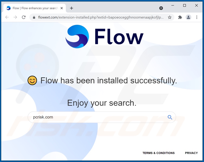 Sitio web abierto después de instalar el adware Flow
