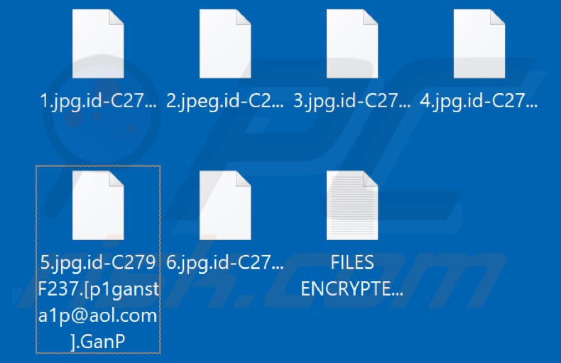 Archivos encriptados por el ransomware GanP (extensión .GanP)