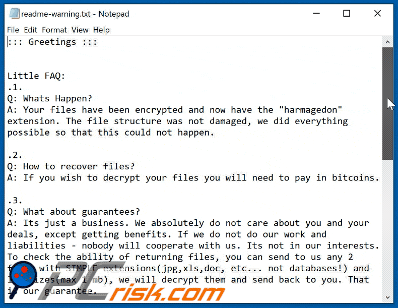 Nota de rescate del ransomware Harmagedon readme-warning.txt gif