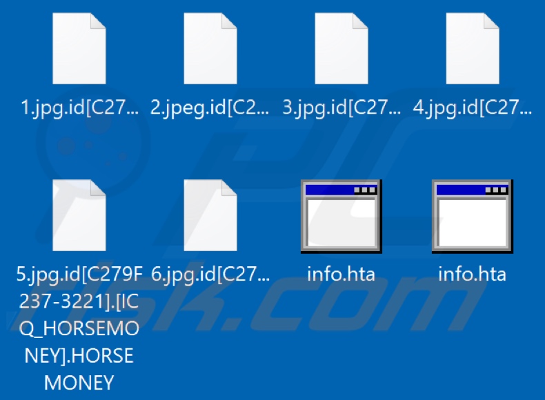 Archivos encriptados por el ransomware HORSEMONEY (extensión .HORSEMONEY)