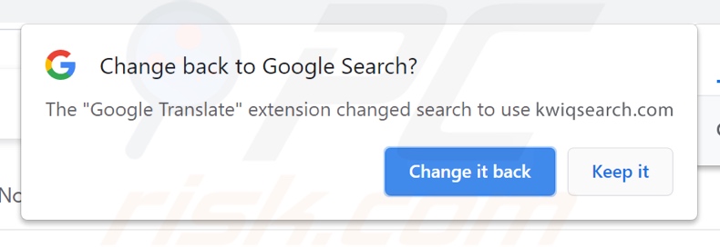 Secuestro del navegador extensión falsa de Google Translate que realiza cambios en los navegadores