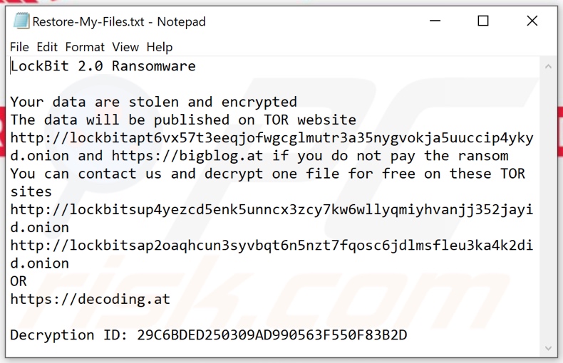 Archivo de texto del ransomware 