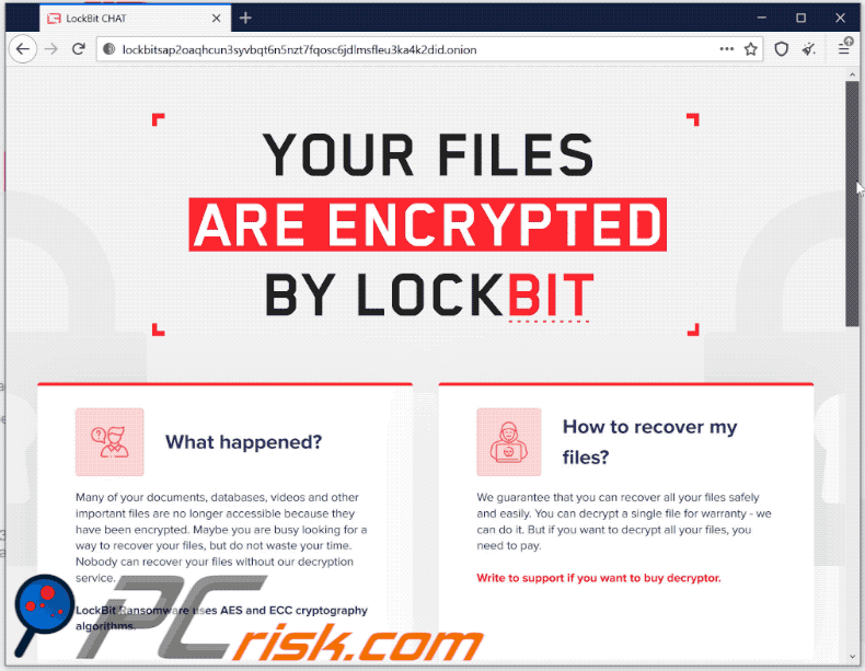 Sitio web del ransomware 