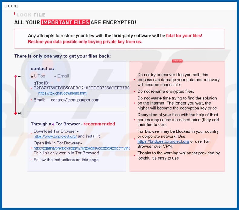 Instrucciones de desencriptado de LockFile (archivo HTA)