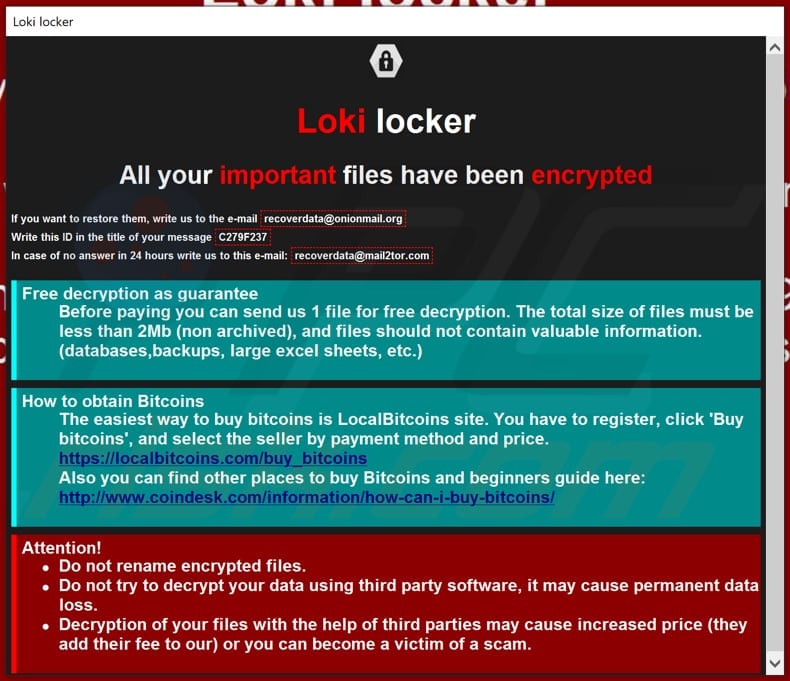 Ventana emergente del ransomware 