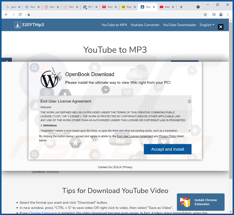 Sitio web de promoción de adware OpenBook