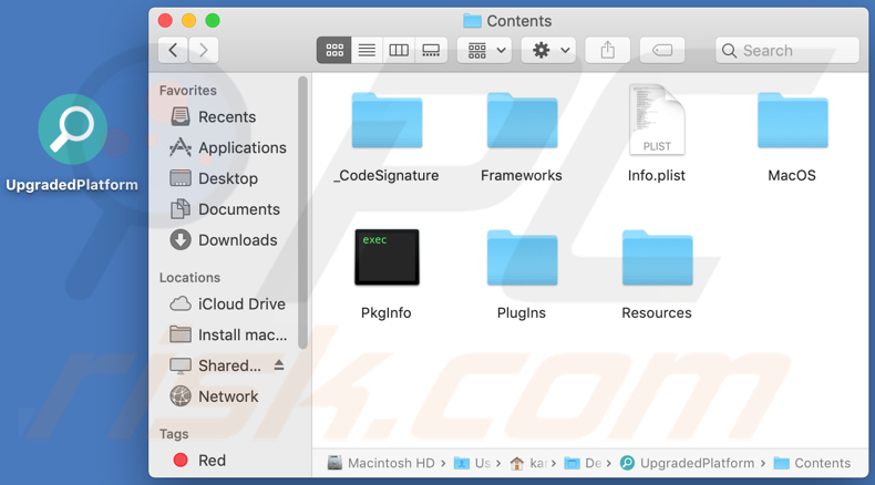 Contenido de la carpeta del adware UpgradedPlatform