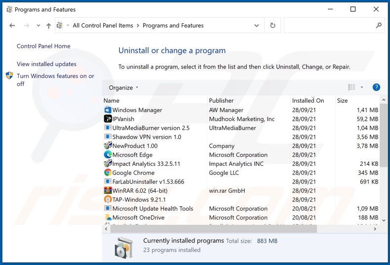 Desinstalación del secuestrador del navegador Better Search a través del Panel de Control