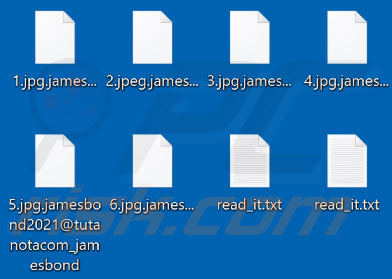 Archivos encriptados por el ransomware JamesBond (extensión .jamesbond2021@tutanotacom_jamesbond)