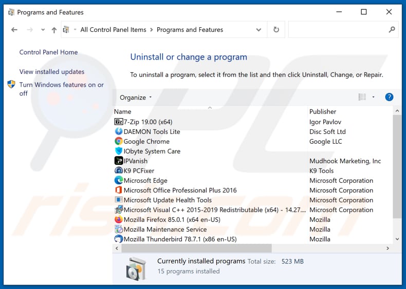 Desinstalación del secuestrador del navegador MySearchConverters a través del Panel de Control