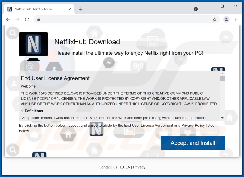 Sitio web de promoción de adware NetflixHub