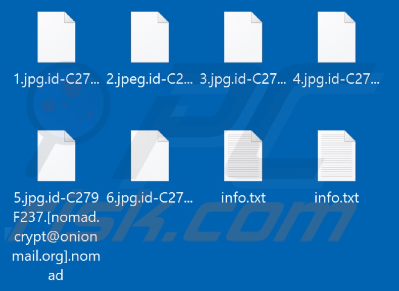 Archivos encriptados por el ransomware Nomad (extensión .nomad)