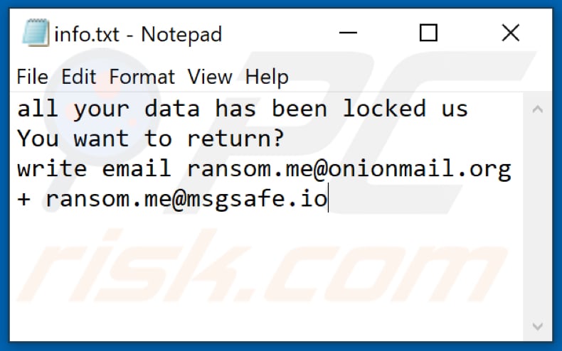 Archivo de texto del ransomware RME (info.txt)