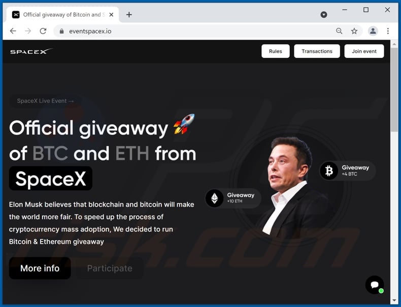 Estafa de regalo de BTC y ETH de SpaceX