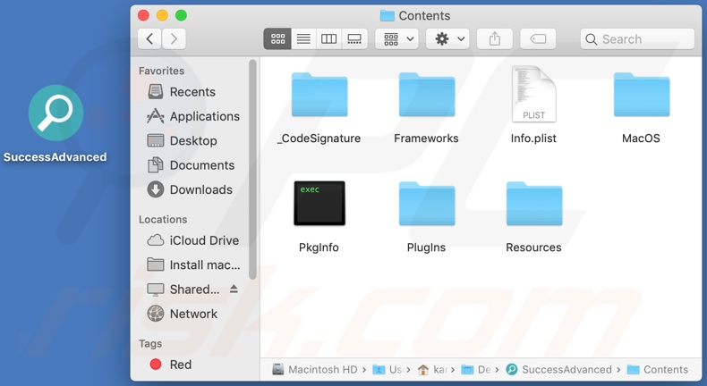 Carpeta de instalación del adware SuccessAdvanced