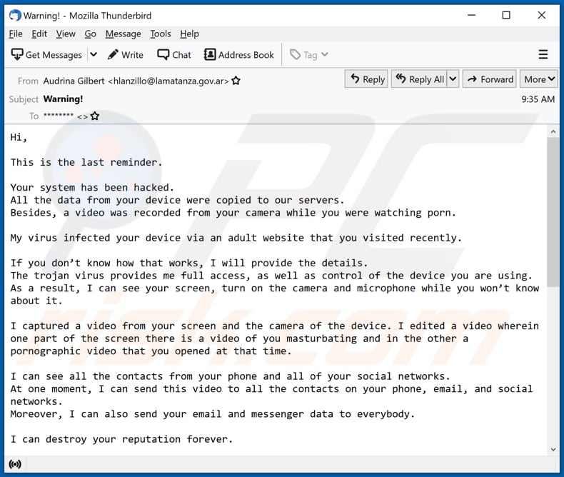 Campaña de spam de la estafa por email 