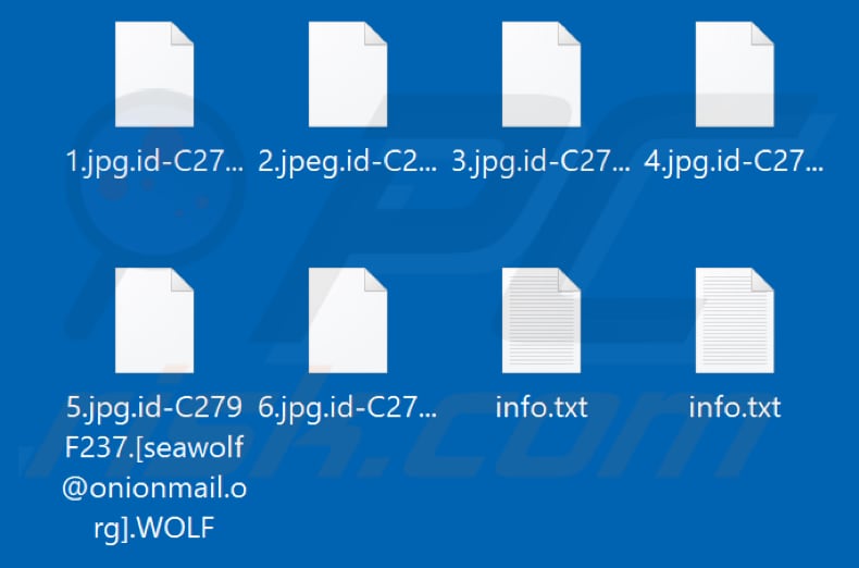 Archivos encriptados por el ransomware WOLF (extensión .WOLF)
