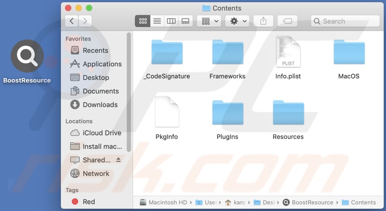 Contenido de la carpeta del adware BoostResource