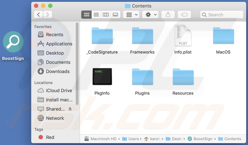 Contenido de la carpeta del adware BoostSign