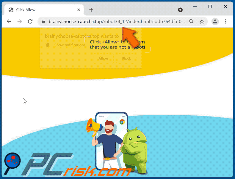 Apariencia del sitio web de brainychoose-captcha[.]top (GIF)