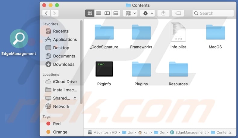 Contenido de la carpeta del adware EdgeManagement