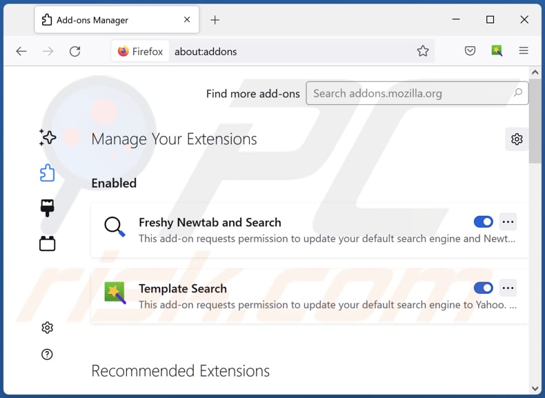 Eliminando las extensiones relacionadas a favtab.com de Mozilla Firefox