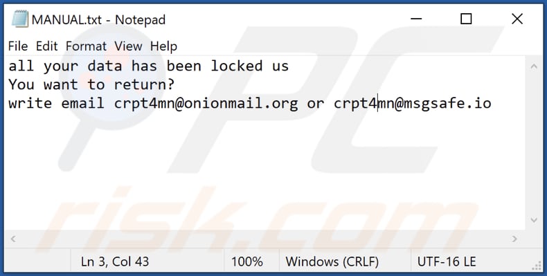 Archivo de texto del ransomware MS (MANUAL.txt)