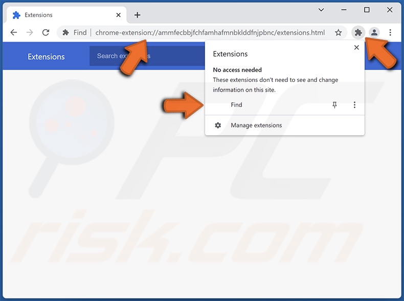 Musttrust[.]xyz promocionando Find Browser secuestrador que muestra una lista de extensiones falsas en Chrome