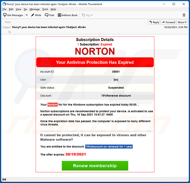 Email no deseado con temática de Norton (2021-10-29)