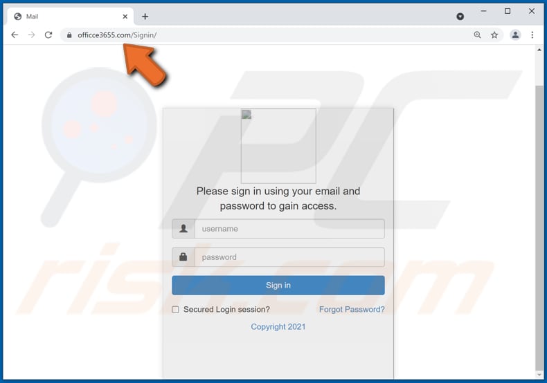 Sitio web de phishing fraudulento por email de Office 365
