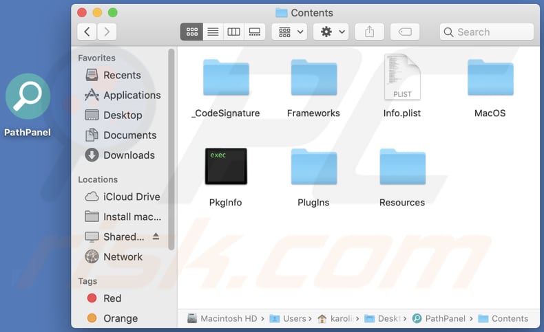 Contenido de la carpeta del adware PathPanel