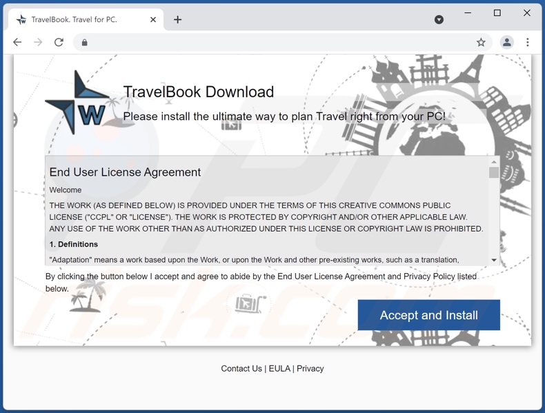 Sitio de promoción de adware TravelBook