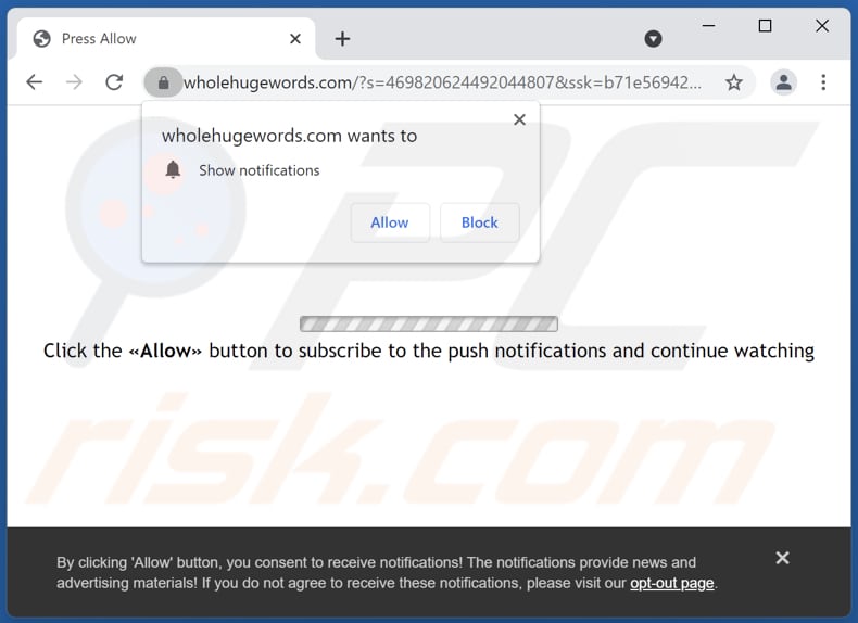 Redirecciones emergentes de wholehugewords[.]com