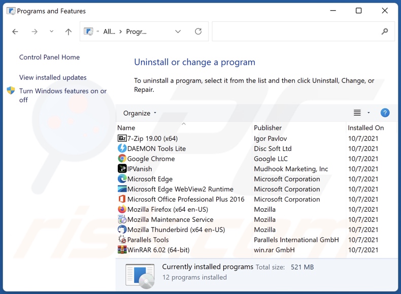 Desinstalar el adware Windows Firewall Warning Alert a través del Panel de Control