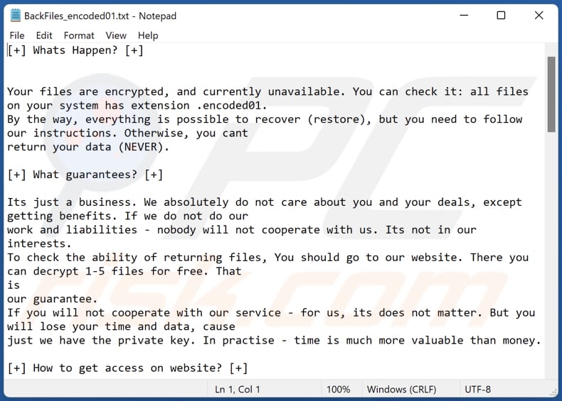 Archivo de texto del ransomware Encoded01 (BackFiles_encoded01.txt)