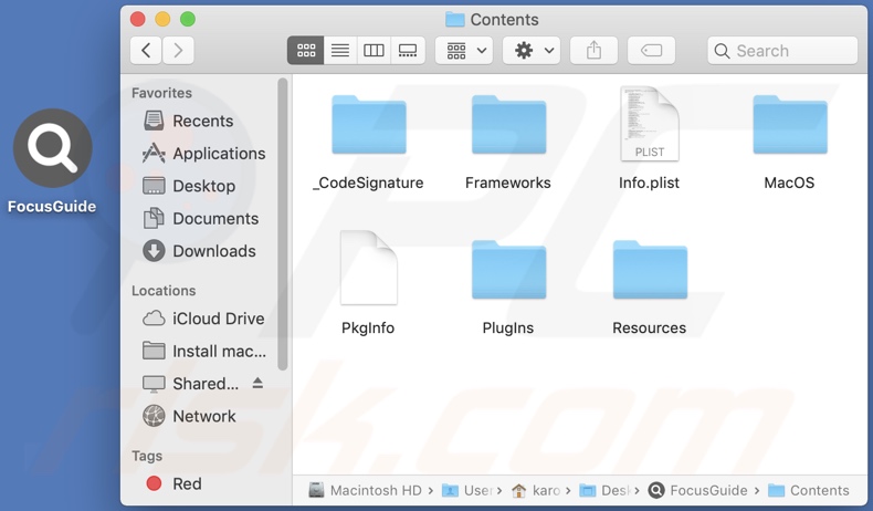 Carpeta de instalación del adware FocusGuide