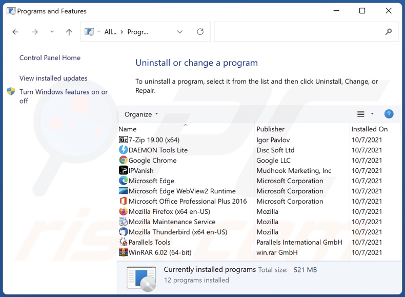Desinstalación del secuestrador del navegador GoCouponSearch a través del Panel de Control
