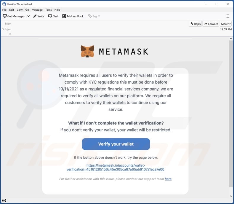 Campaña de correo no deseado MetaMask